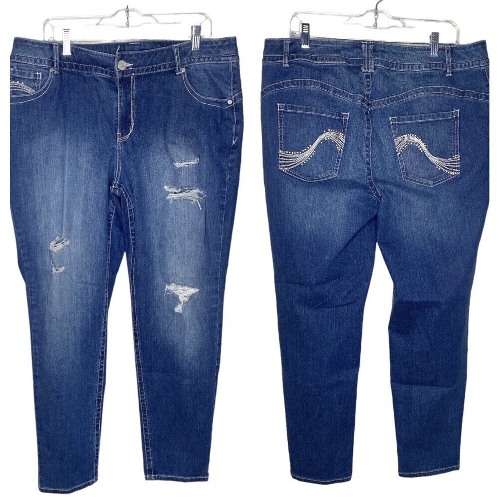 Lane Bryant Womens Jeans Size 18 Avg Skinny High Rise Distressed Blue Denim